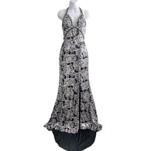 KISS KISS Formal Mary’s Bridal Mermaid Silver Crystal Maxi Dress Size 8.